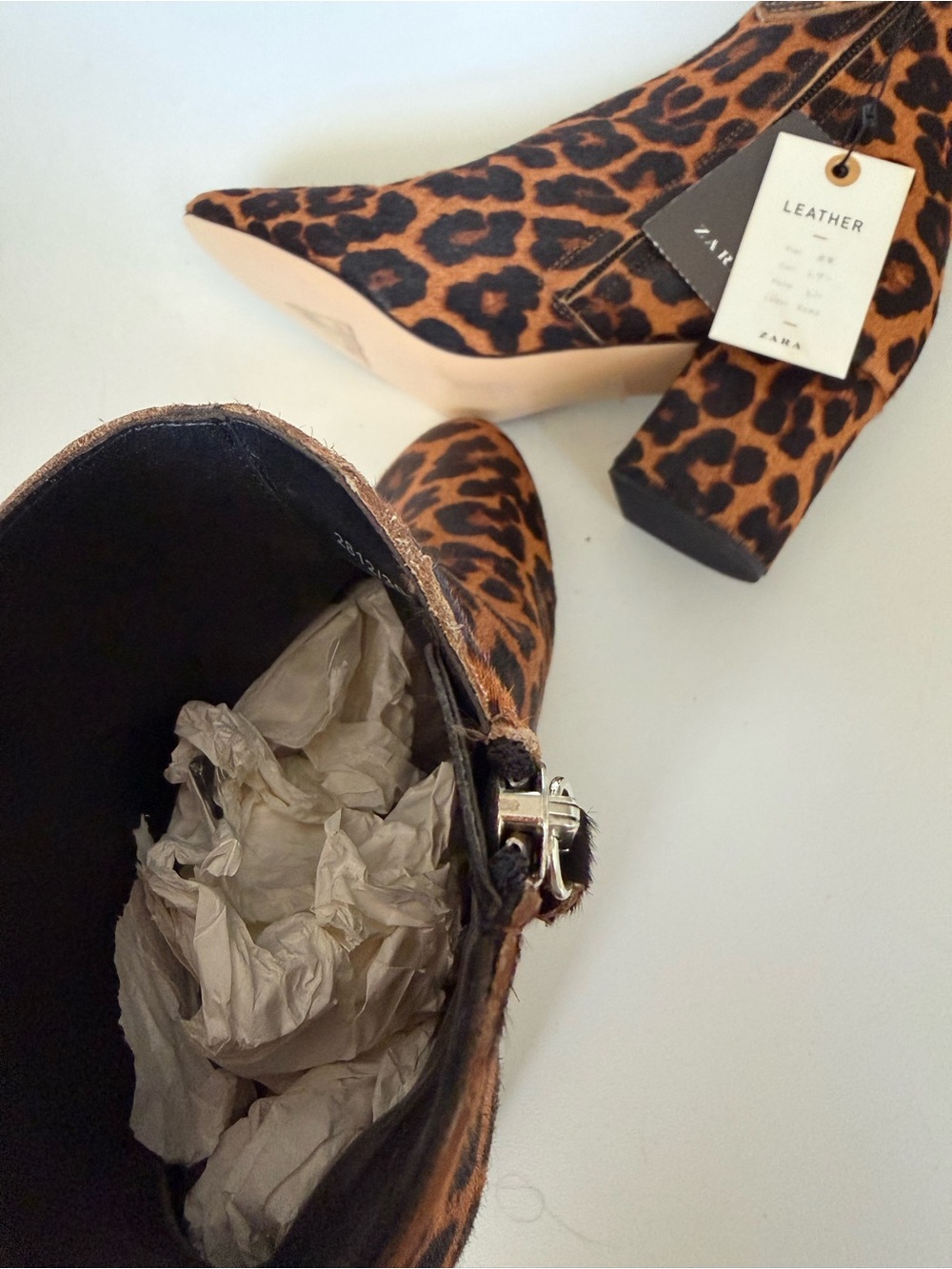 Zara leather Leopard Print Ankle Boots NWT- Brown/Black